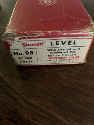 Vintage Starrett 12 " Machinist Level No 98 With Box Nr