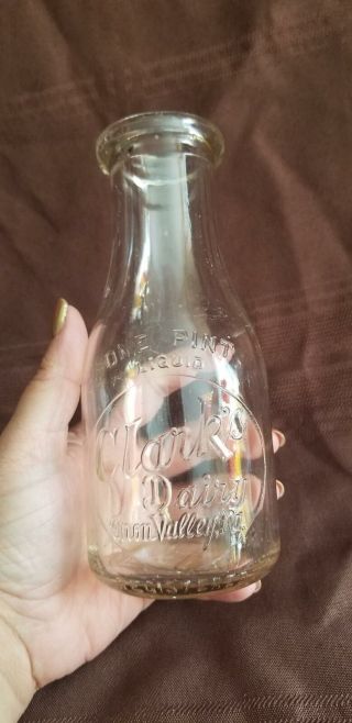 Vintage Glass Milk Bottle Clark 