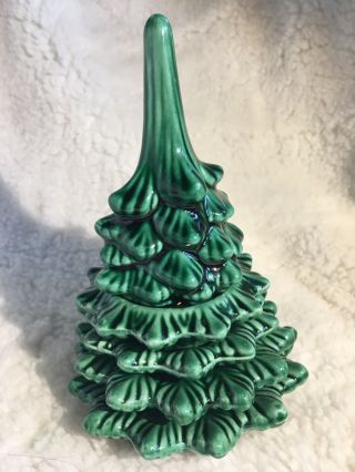 Vtg Holiday Ceramic Christmas Green Tree Table Lighter 4 Stacking Ashtrays