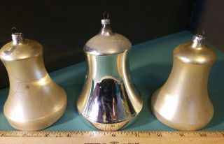 3 Vintage Very Large 5 " Mercury Glass Christmas Bell Ornaments W/clappers Ring