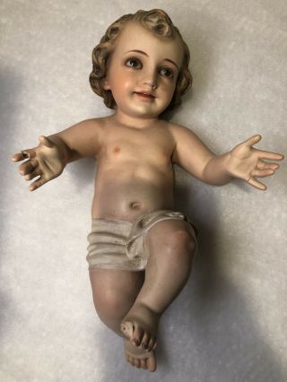 Vintage Baby Jesus Hand Painted Glass Eyes Spain Nativity Plaster 10” Dusty