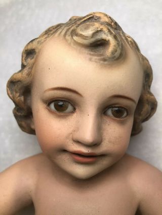 Vintage Baby Jesus Hand Painted Glass Eyes SPAIN Nativity Plaster 10” Dusty 2