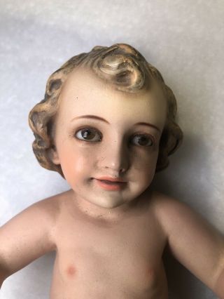 Vintage Baby Jesus Hand Painted Glass Eyes SPAIN Nativity Plaster 10” Dusty 3