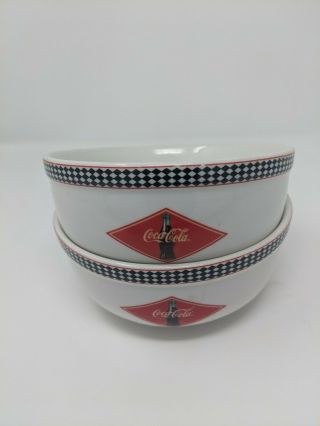 2003 Coca - Cola Soup Cereal Bowls By Gibson Diamond Pattern Promotional Two Bowls