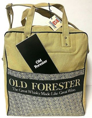 Vintage Old Forester Whisky Advertising Tan & Black Canvas Bottle Tote Bag 1975