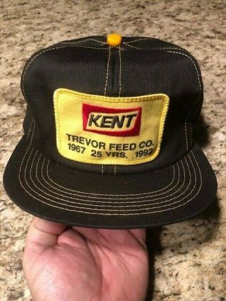 Nos Vintage Kent Feed K Brand Large Patch Snapback Trucker Hat Trevor Wisconsin