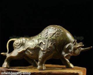 Patron Saint Figurine 8inch Big Wall Street Bronze Fierce Bull Ox Antique Statue
