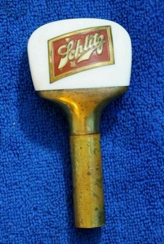 Vintage Porcelain Schlitz Beer Ball Beer Tap Shift Knob Handle Accessory Brass