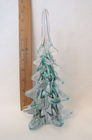 Vintage 1960s Mod Murano Glass 8 5/8 " Christmas Tree Green Ribbons Felt Pads