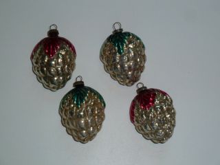 4 Vintage Japan Miniature Feather Tree Berry Glass Christmas Ornaments 2 " Inches