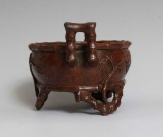 Perfect Antique Chinese Bronze Incense Burner carved Bamboo Xuande Marked 2