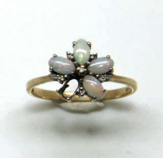 9ct Gold Opal Ring Flower Daisy Diamond Art Nouveau Medium Size Q For Repair