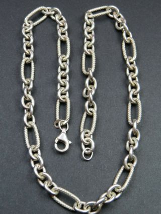 Vintage Sterling Silver Cable & Fancy Baton Link Necklace Chain 18 Inch C.  1990