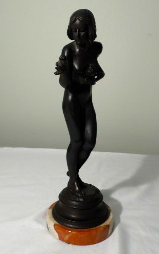 VINTAGE ART DECO BRONZE STATUE OF A NUDE WOMAN HOLDING A BIRD 2