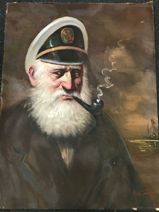 Vintage Signed Portrait Of Old Salty Sea Man Fine Art Oil Painting On Canvas