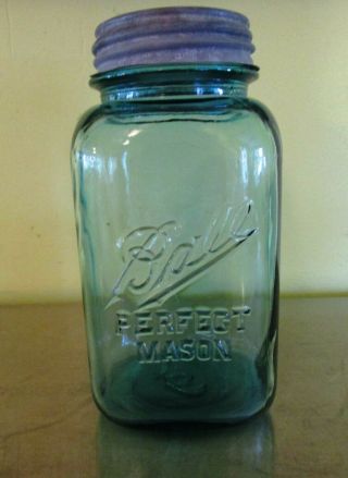 Vintage Blue Square Ball Perfect Mason Quart Jar Zinc Lid