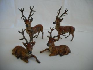 Four Vintage Metal Reindeer Figurines Germany Christmas Putz