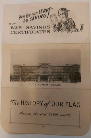 Rare Cdn.  Ww2 " Laura Secord Candies - History Of Our Flag - Buy War Savings Cert.