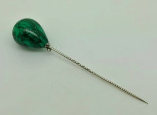 Gorgeous Antique Victorian Chunky Malachite Egg Hat Or Stick Pin