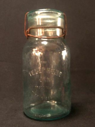 Early 1900 The Telephone Fruit Jar,  Mouth Blown Ground Lip,  Lid,  Quart