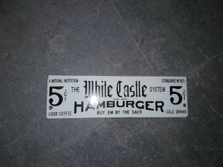 Porcelain White Castle Hamburger Enamel Sign Size 10 " X 3 " Inch