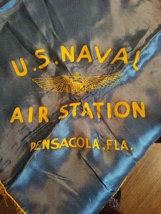 VINTAGE WWII U.  S.  NAVAL AIR STATION PENSACOLA,  FLA SOUVENIR SATIN Blanket (?) 2