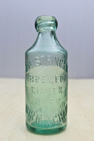 Vintage 1900s J A Stringer Birmingham Brewed Ginger Beer Blob Top Glass Bottle