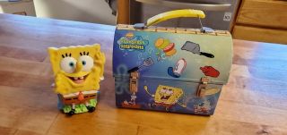 Spongebob Squarepants Metal Lunch Box Pail And Viacom Talking Figurine,  Sponge