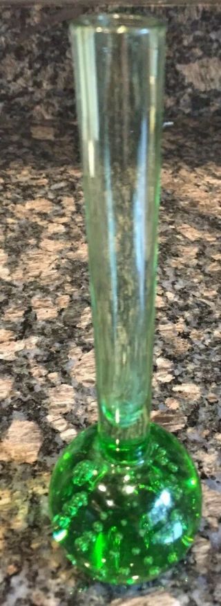 Vintage Emerald Green Controlled Bubble 6” Tall Paperweight Bud Vase.