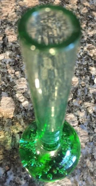 Vintage Emerald Green Controlled Bubble 6” Tall Paperweight Bud Vase. 3