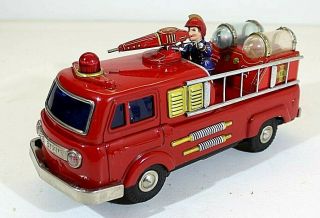 Yonezawa/cragstan " Chemical Fire Engine " Truck Early Type Battery Op.  Vtg,  Tin