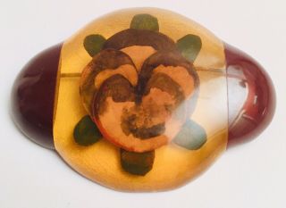 Vintage Reverse Carved Apple Juice Bakelite Colored Flower Brooch Pin Two Tone