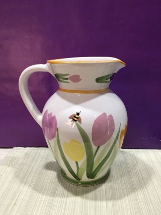 Vintage Starbucks Tulip Ceramic Hand Painted Pitcher Made In Hungary