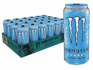 (case Of 24 Cans) Monster Energy " Ultra Blue " Sugar - Energy Drink 16oz X24