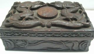 Antique Chinese Carved Hard - Wood Box Extensively Carved With Dragons