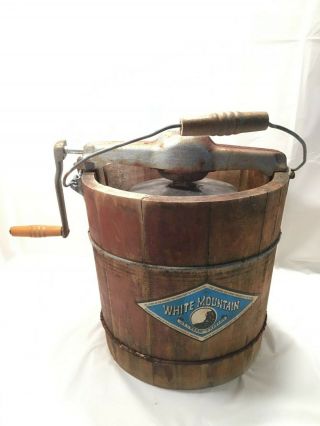 Vintage White Mountain Ice Cream Freezer Hand Crank Wooden Bucket 11 " Tall