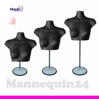 One Black Female Chest Torso Mannequin With Stand,  Hanger For Hanging