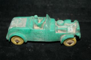 Vintage Arcor Auburn Rubber 3 Roadster Race Car 4 " Green Silver Yellow Wheels
