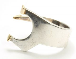 Artisan Signed Sterling Silver & 14k Gold Modernist Geometric Brutalist Ring 925