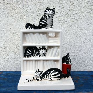 One (1) B.  Kliban Ceramic Cat Bookend By Sigma Taste Setter,  Black/white 4 Cats