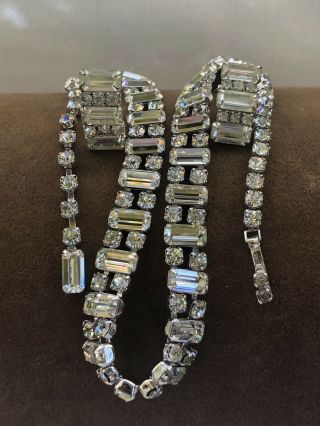 Signed Weiss Necklace Earring Set Gorgeous Crystal Clear Rhinestone Vintage