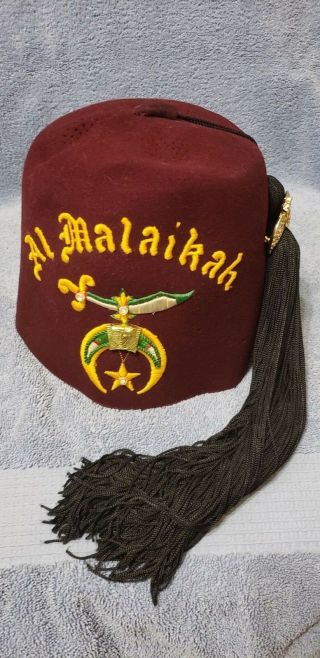 Masonic Fez Shriner Al Malaikah Lodge Los Angeles Fraternity Leather Hat Brooch