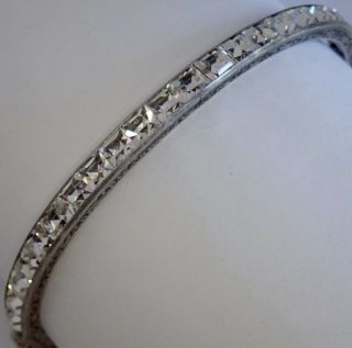 Antique Art Deco Sterling Silver Channel Set Crystal Rhinestone Bangle Bracelet