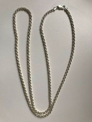 Vintage Milor Sterling Silver 36 " Rope Chain Necklace.  925 Italy 40.  1 Grams 4mm