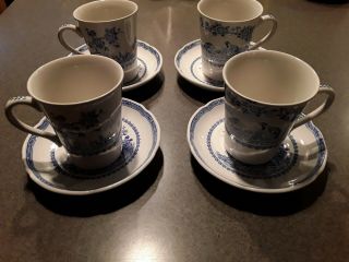 Furnival Quail Blue Coffee Mugs And Saucers