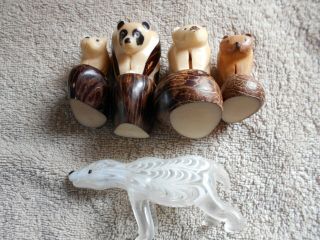 Hand Carved Tagua Nut Bears [lot Of 5] 1glass Bear