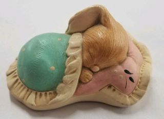 Pendelfin (england) Stonecraft Snuggles Bunnie In Bed,  Pink & Green