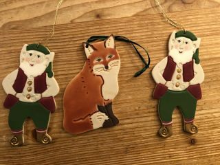 Three Tewksbury Ornaments - Two Elves And A Fox -