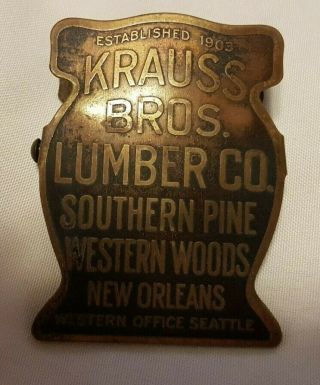 Antique Advertising Krauss Bros.  Lumber Co.  Est.  1903 Seattle Brass Paper Clip