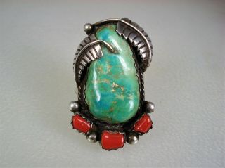 Vintage Navajo Sterling Silver & Turquoise Coral Necklace Pendant Arrowhead Hlmk